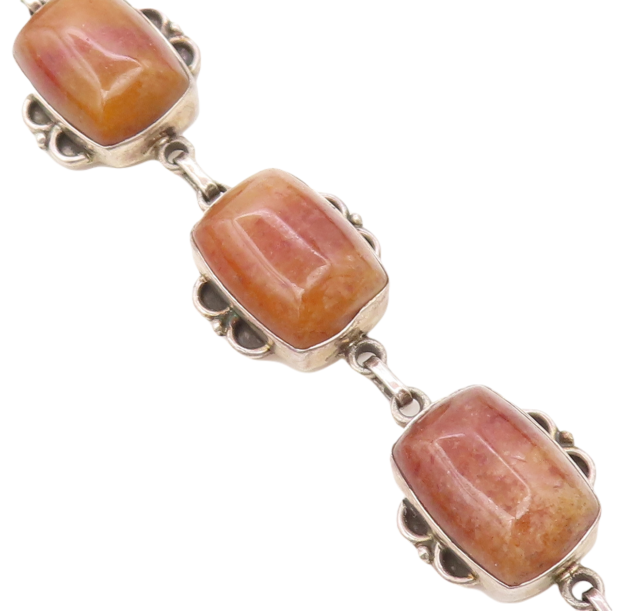 925 Sterling Silver  Vintage Cabochon Cut Carnelian Chain Bracelet  BT3146