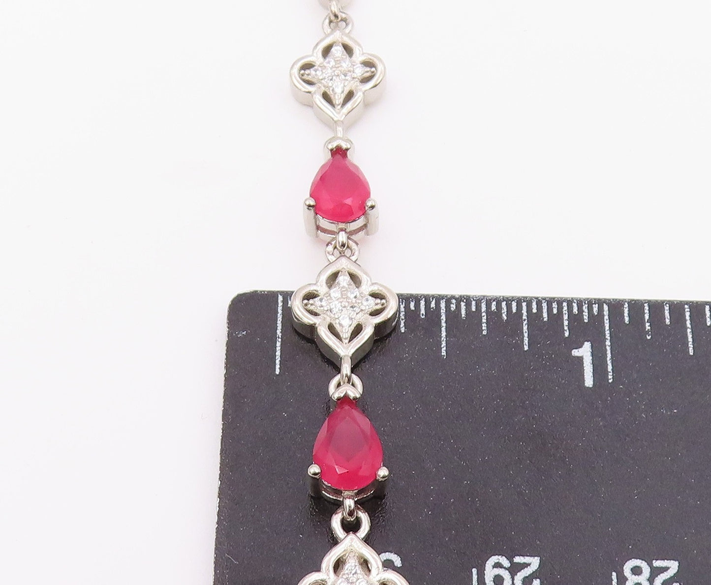 925 Sterling Silver  Vintage Beautiful Ruby & Cubic Zirconia Bracelet  BT9567