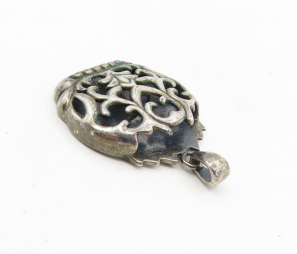 925 Sterling Silver  Vintage Dark Tone Cutout Swirl Vine Drop Pendant  PT6425
