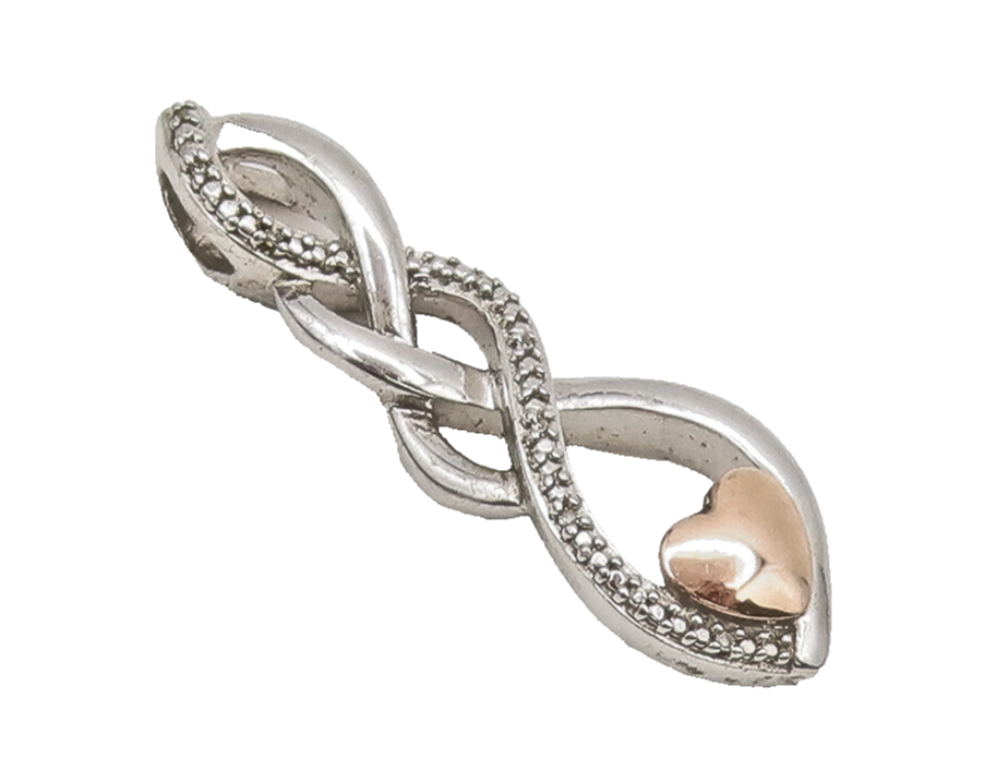 10k Gold 925 Sterling Silver Vintage Pendant Double Helix Carved Heart  PT22428