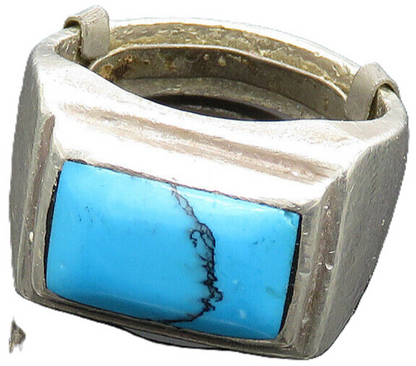 MEXICO 925 Silver  Vintage Large Turquoise Square Band Ring Sz 10  RG20117