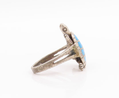 925 Sterling Silver Vintage Ring Gemstone Inlay Turtle Moves  Sz 6.5  RG33179