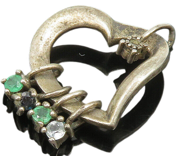 LENOX 925 Silver  Vintage Diamond & Gemstones Love Heart Pendant  PT20237