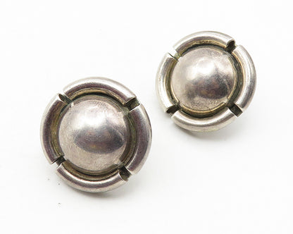 MEXICO 925 Silver   Vintage Dark Tone Smooth Hollow Dome Drop Earrings  EG5754