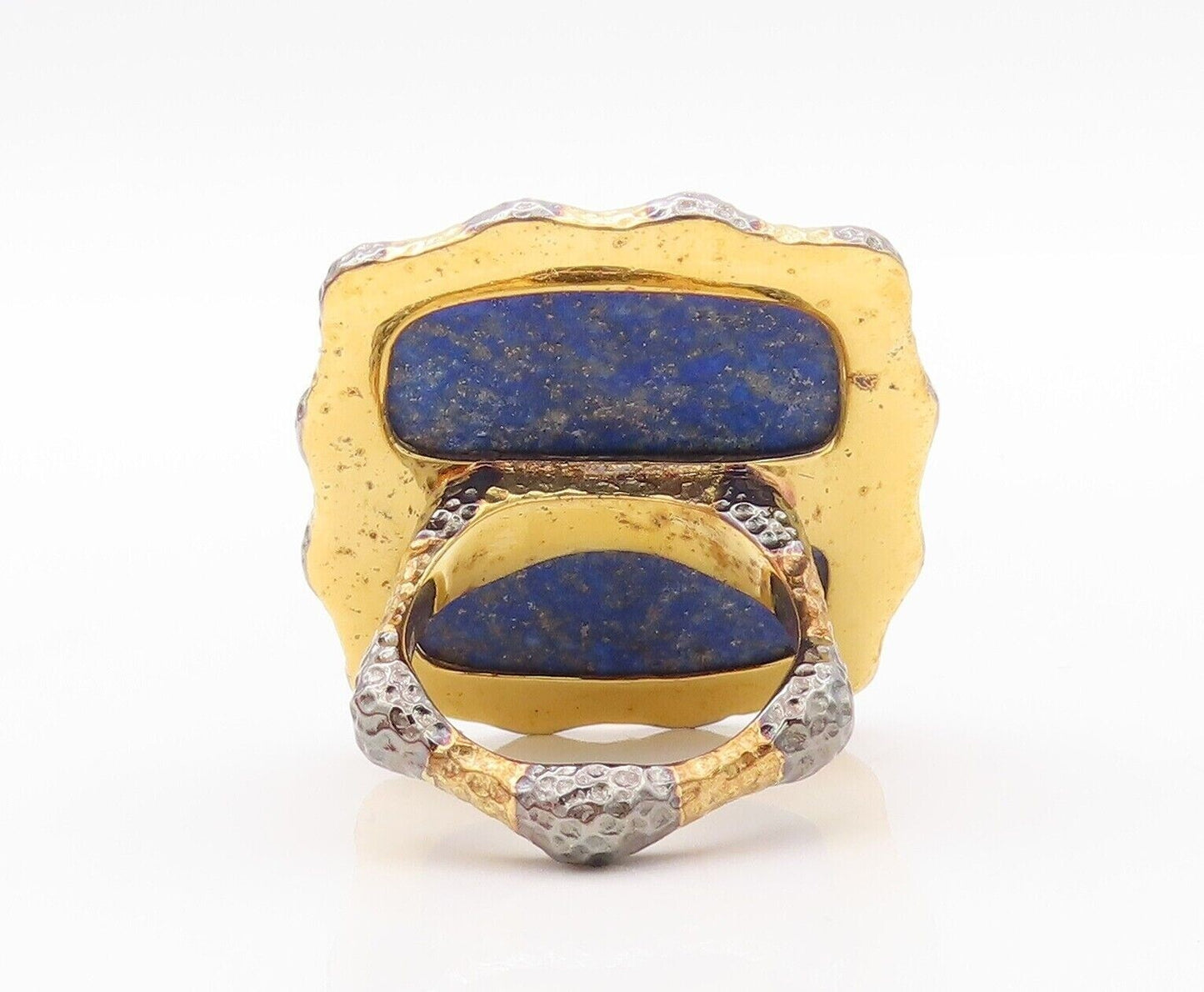 925 Sterling Silver Vintage Ring Gold Plated Large Frame Gemstone Sz 7.5 RG30192