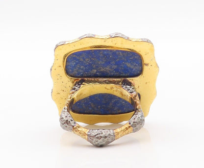 925 Sterling Silver Vintage Ring Gold Plated Large Frame Gemstone Sz 7.5 RG30192