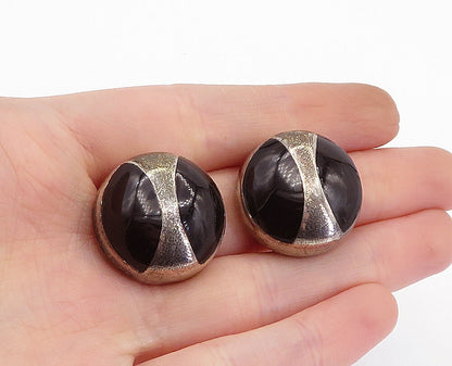 ZINA 925 Sterling Silver  Vintage Black Onyx Dome Non Pierce Earrings  EG2252