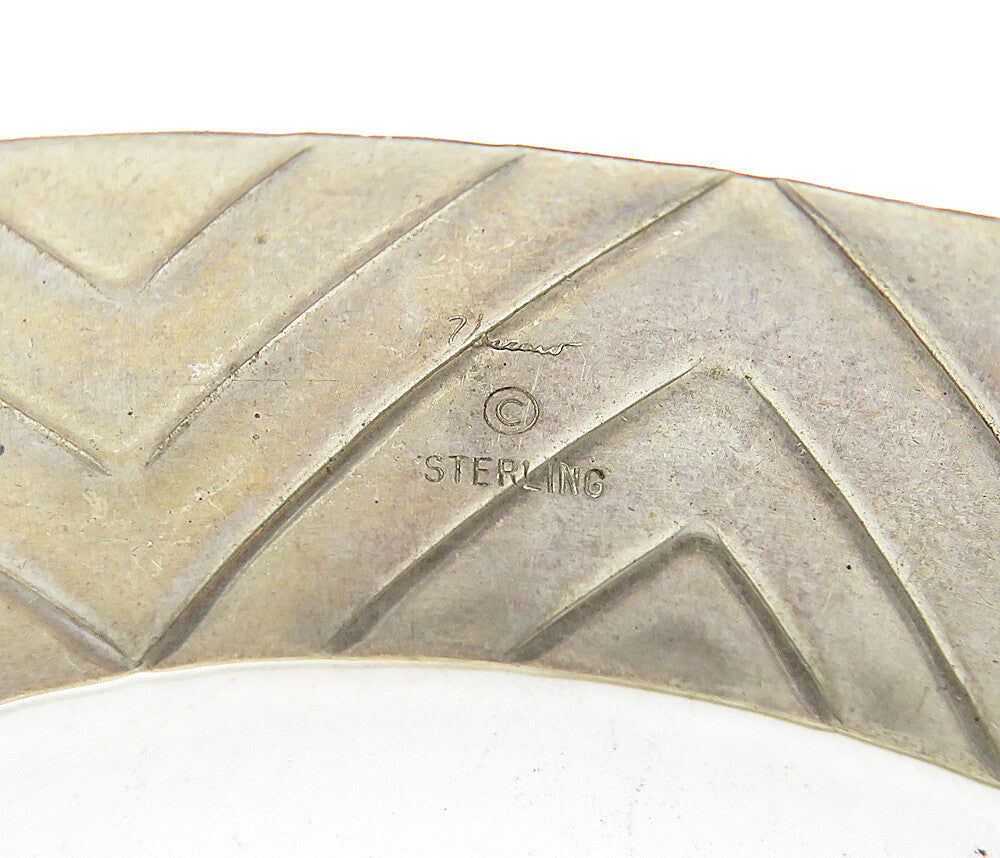 925 Sterling Silver  Vintage Shiny Geometric Pattern Cuff Bracelet  BT1666