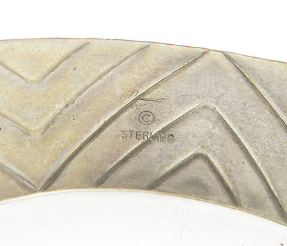 925 Sterling Silver  Vintage Shiny Geometric Pattern Cuff Bracelet  BT1666