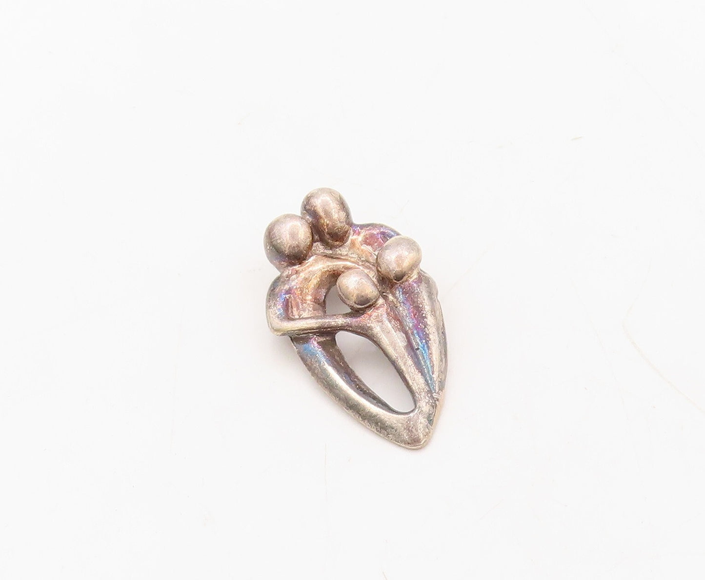 925 Sterling Silver Vintage Pendant Dark Tone Happy Community Cutout  PT23617