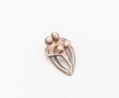 925 Sterling Silver Vintage Pendant Dark Tone Happy Community Cutout  PT23617