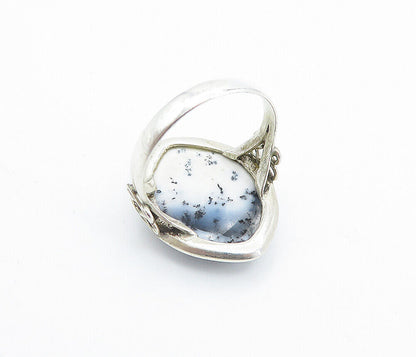 925 Sterling Silver  Dendrite Agate Shiny Cocktail Ring Sz 8.5  RG7756