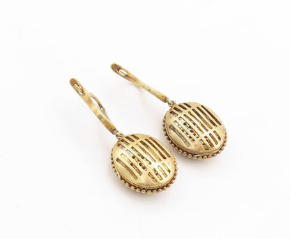 925 Sterling Silver Vintage Earrings Gold Plated Round Sapphire Beaded  EG13267