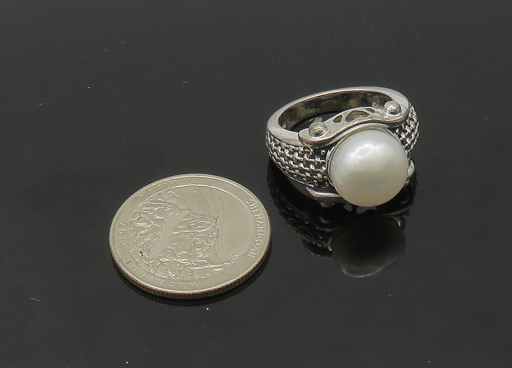 925 Sterling Silver  Vintage Freshwater Pearl Cocktail Ring Sz 7.5  RG20805