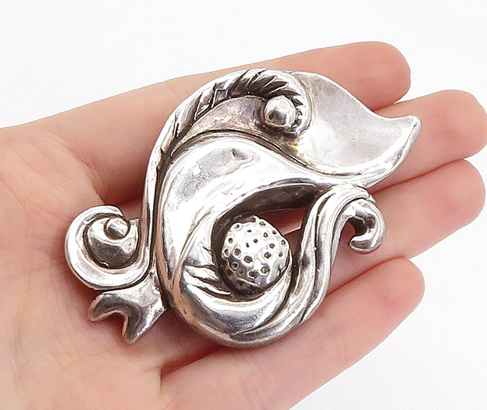 925 Sterling Silver  Vintage Shiny Sculpted Swirl Design Brooch Pin  BP2196