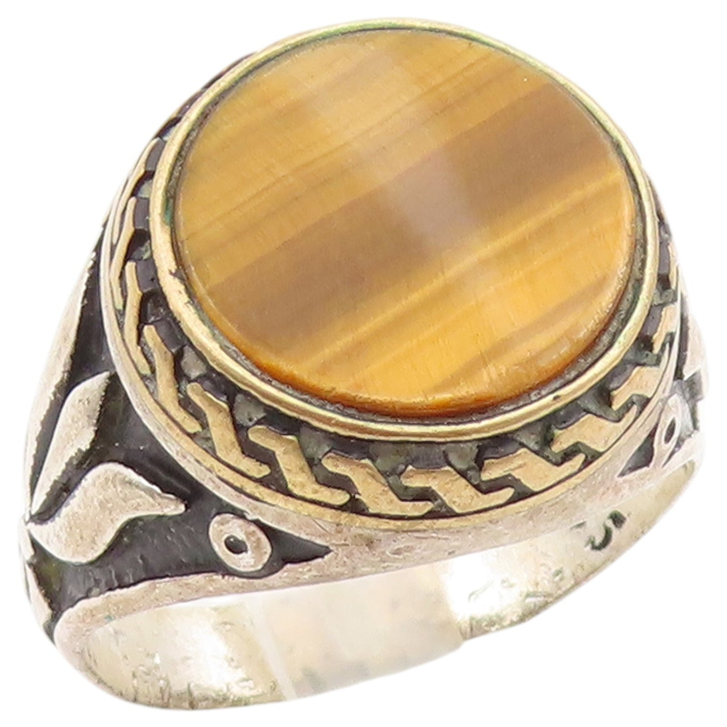925 Sterling Silver Vintage Ring Tiger's Eye Statement Band  Sz 11  RG36928