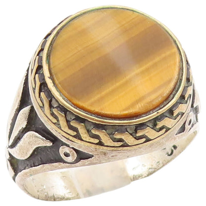 925 Sterling Silver Vintage Ring Tiger's Eye Statement Band  Sz 11  RG36928