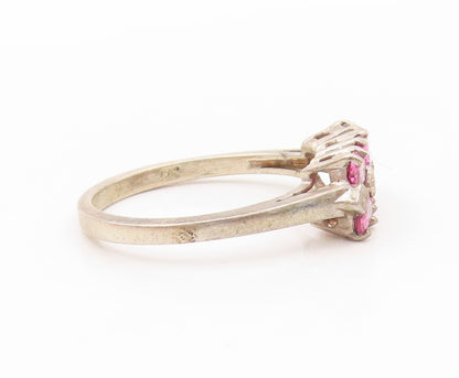 925 Sterling Silver Vintage Ring Dark Tone Oval Pink CZ Inlay  Sz 10  RG31931