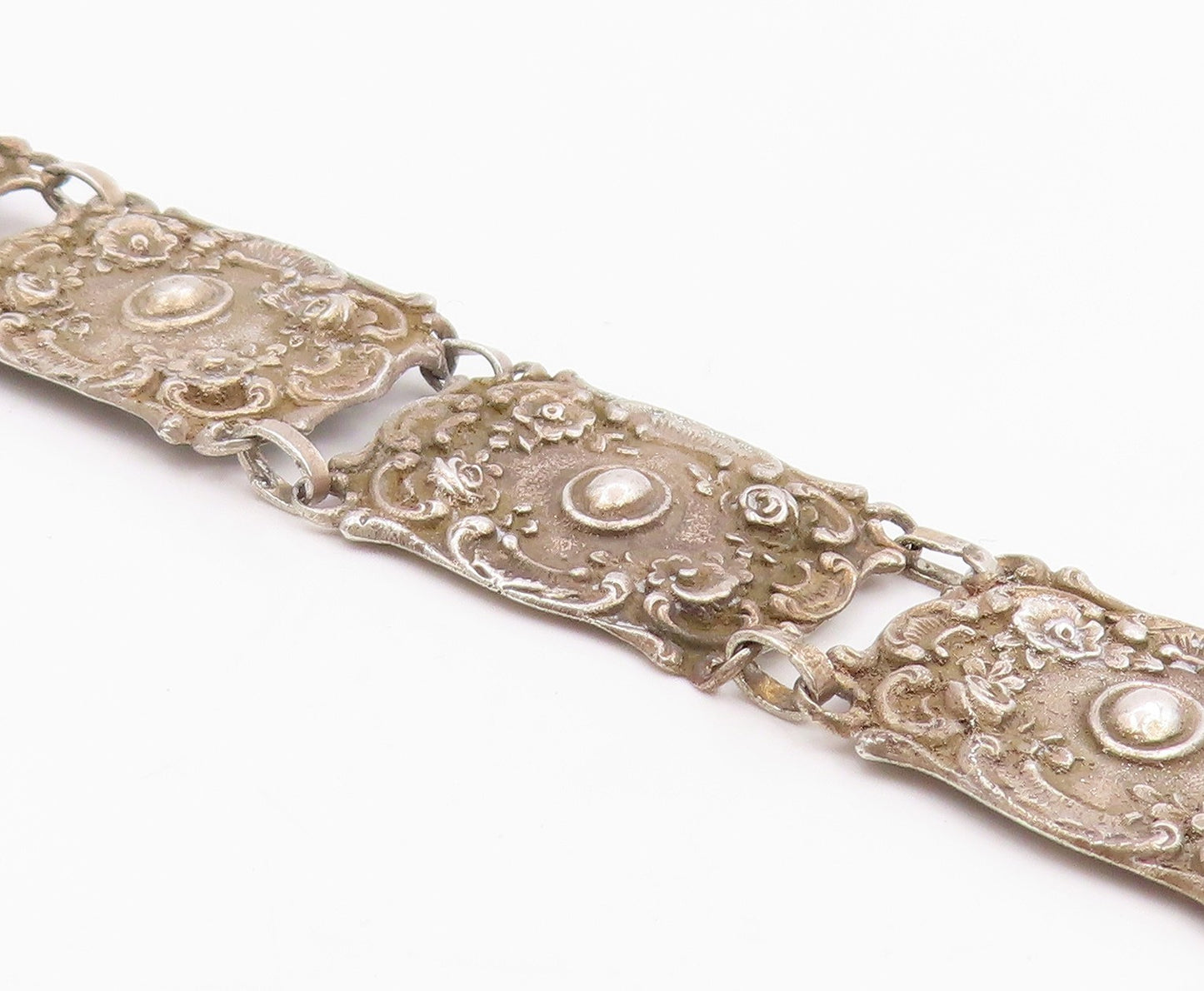 925 Sterling Silver Vintage Bracelet GERMANY Antique Scroll Panel Link BT11947
