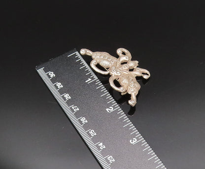 925 Sterling Silver Vintage Antique Textured Butterfly Motif Brooch Pin BP9570