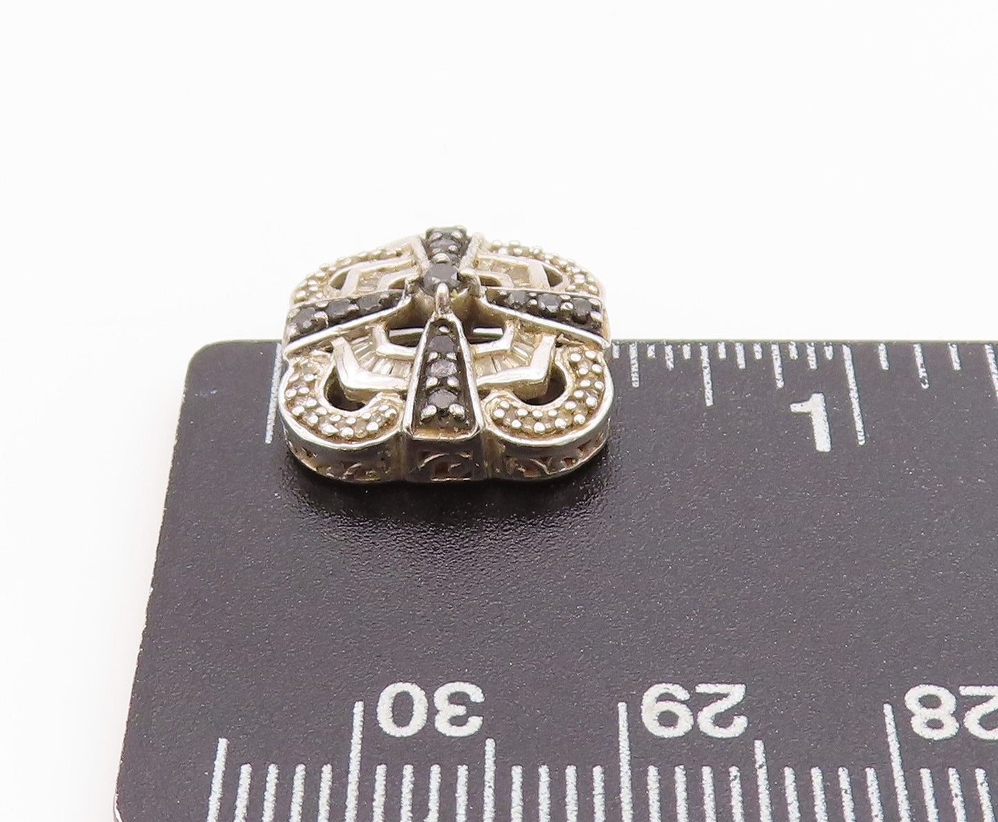 925 Sterling Silver Vintage Pendant Diamonds Square Inlay Spinal Bands  PT24405