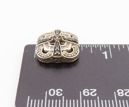 925 Sterling Silver Vintage Pendant Diamonds Square Inlay Spinal Bands  PT24405