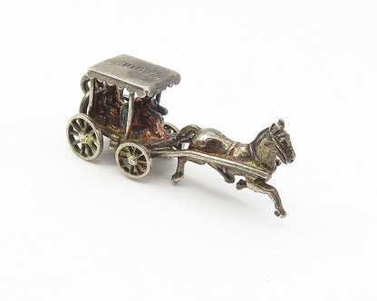 925 Sterling Silver  Vintage Petite Dark Tone Horse & Carriage Pendant  PT8527