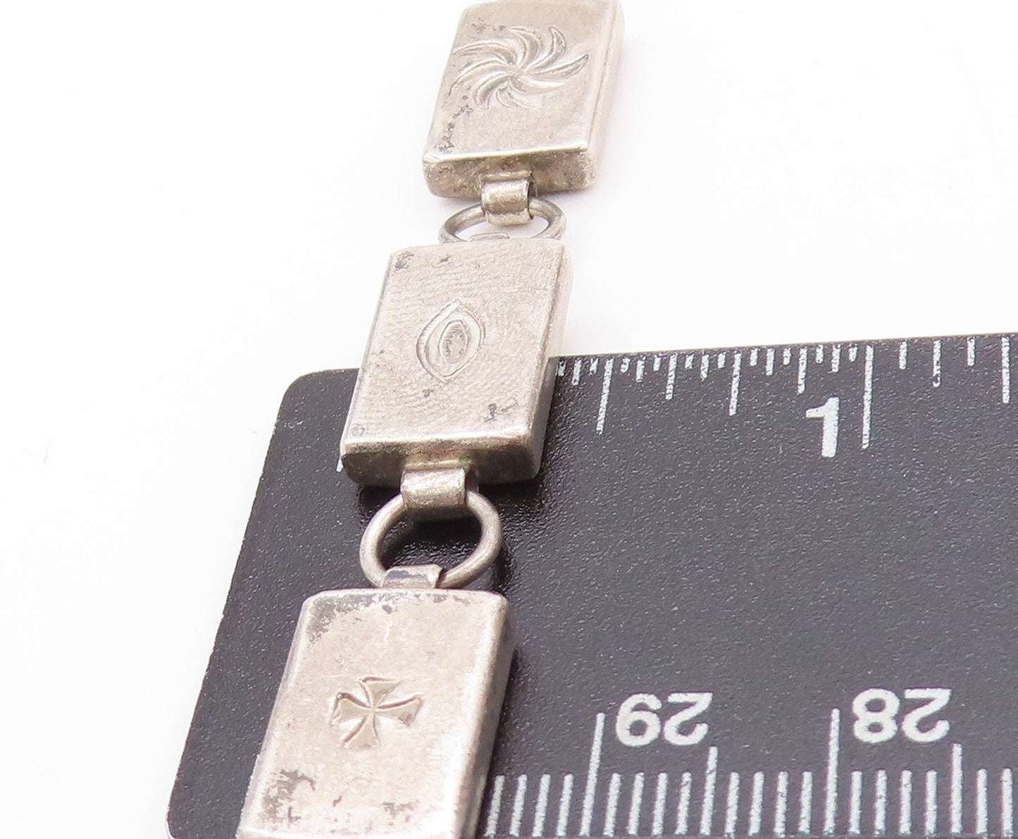 925 Sterling Silver Vintage Bracelet NAVAJO Etched Trible Symbols  BT11234