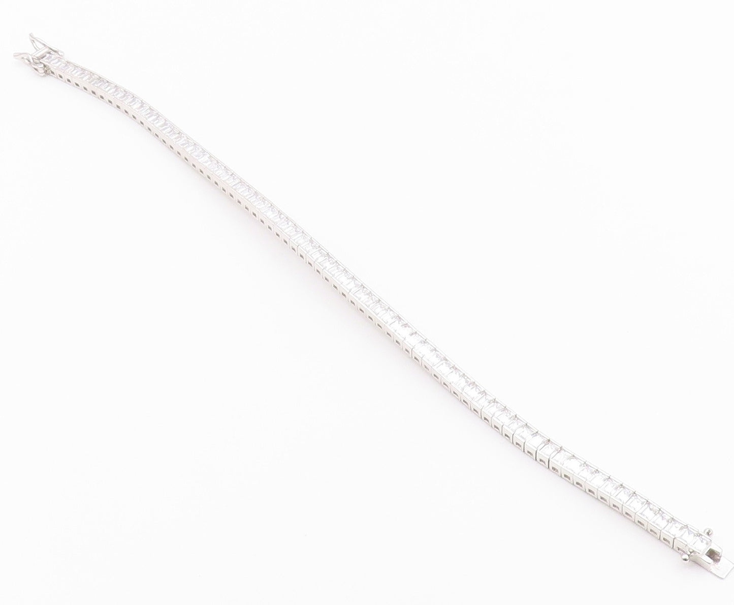 925 Sterling Silver  Vintage Cubic Zirconia Box Link Tennis Bracelet  BT8843