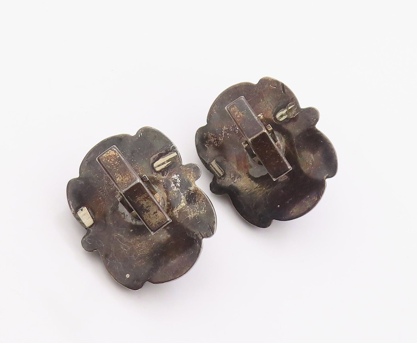 MEXICO 925 Sterling Silver Vintage Carved Warrior Green Onyx Cuff Links  TR3459