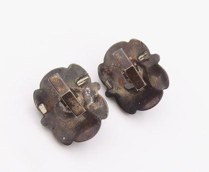MEXICO 925 Sterling Silver Vintage Carved Warrior Green Onyx Cuff Links  TR3459