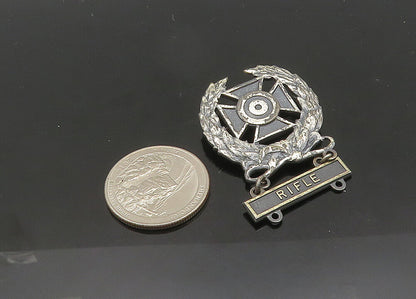 925 Sterling Silver  Vintage Oxidized Rifle Floral Wreath Brooch Pin  BP8202