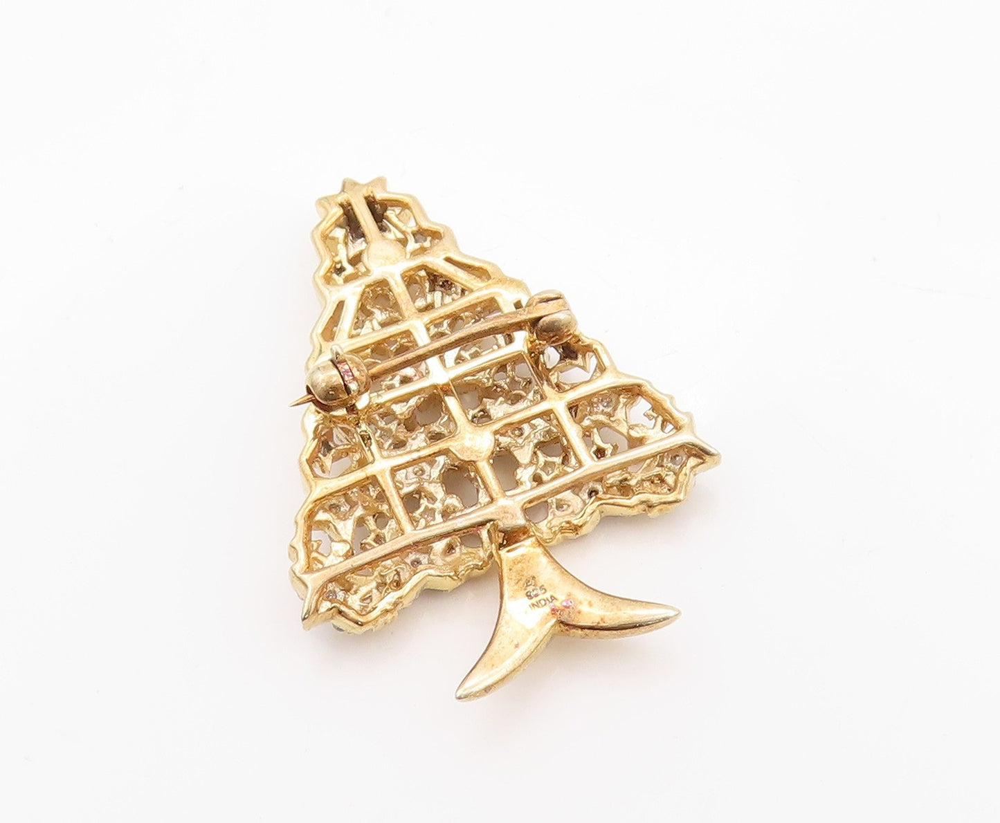 925 Sterling Silver Vintage Brooch Pin Gold Plated 1/2Ct Diamonds Tree BP11553