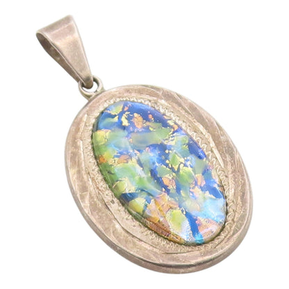 925 Sterling Silver Vintage Pendant MEXICO Cabochon Gemstone Charm  PT26091