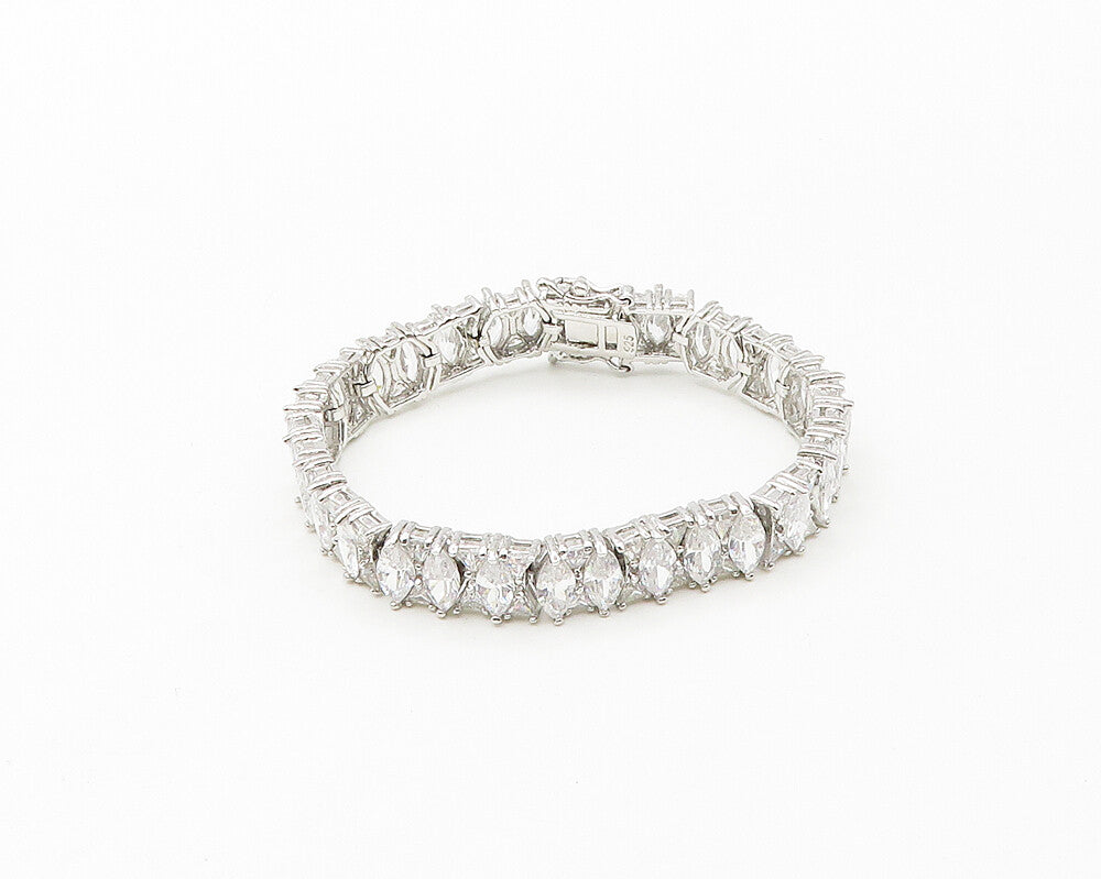 925 Sterling Silver  Sparkling Cubic Zirconia Hinge Chain Bracelet  BT6921