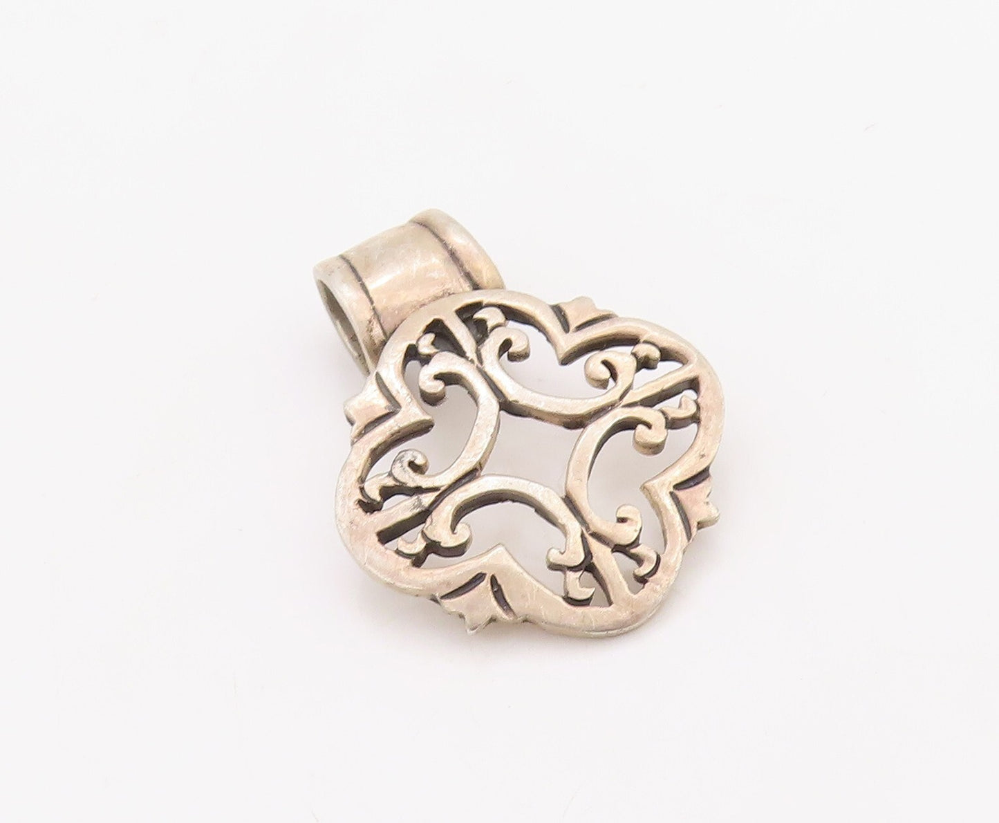 925 Sterling Silver Vintage Pendant Swirly Floral Design Cutout  PT23582