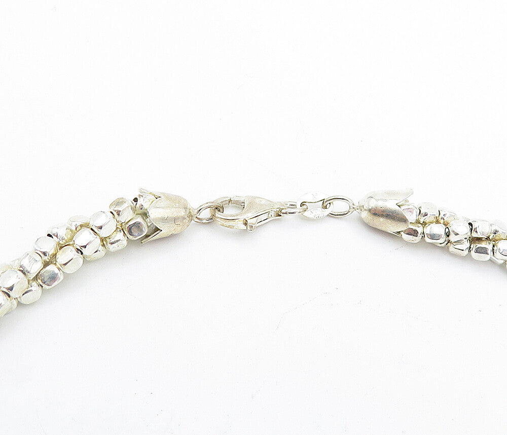 925 Sterling Silver Shiny Petite Beaded Multi Strand Chain Necklace NE1104