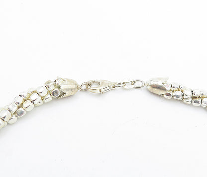 925 Sterling Silver Shiny Petite Beaded Multi Strand Chain Necklace NE1104