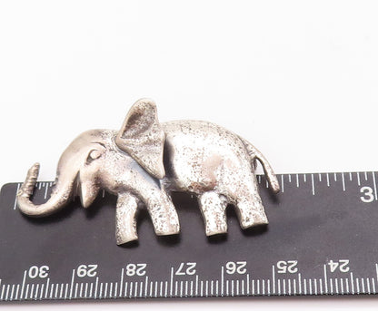 925 Sterling Silver Vintage Brooch Pin Carved Happy Walking Elephant  BP10992