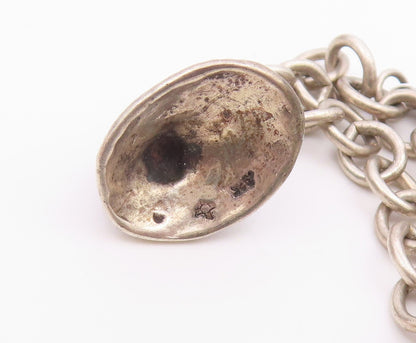 925 Sterling Silver  Vintage Beach Day Charm Round Link Chain Bracelet  BT3772