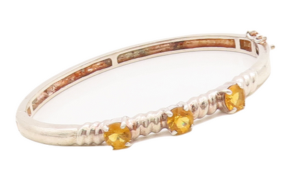 925 Sterling Silver Vintage Bracelet Round Cut Citrine Beaded Bangle  BT10665