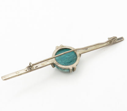925 Sterling Silver  Vintage Cabochon Cut Gemstone Bar Brooch Pin  BP5837