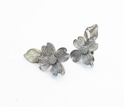 BEAU 925 Sterling Silver  Vintage Etched Flower Non Pierce Earrings  EG2899