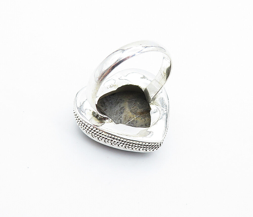 925 Sterling Silver  Vintage Jasper Love Heart Cocktail Ring Sz 9.5  RG7702