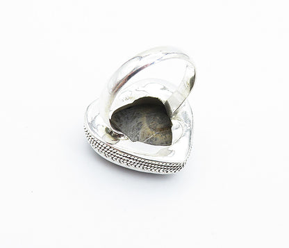 925 Sterling Silver  Vintage Jasper Love Heart Cocktail Ring Sz 9.5  RG7702
