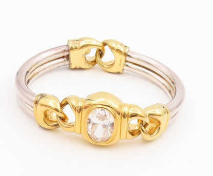 925 Sterling Silver Vintage Bracelet CZ Two Tone Interlocking Bangle BT11510