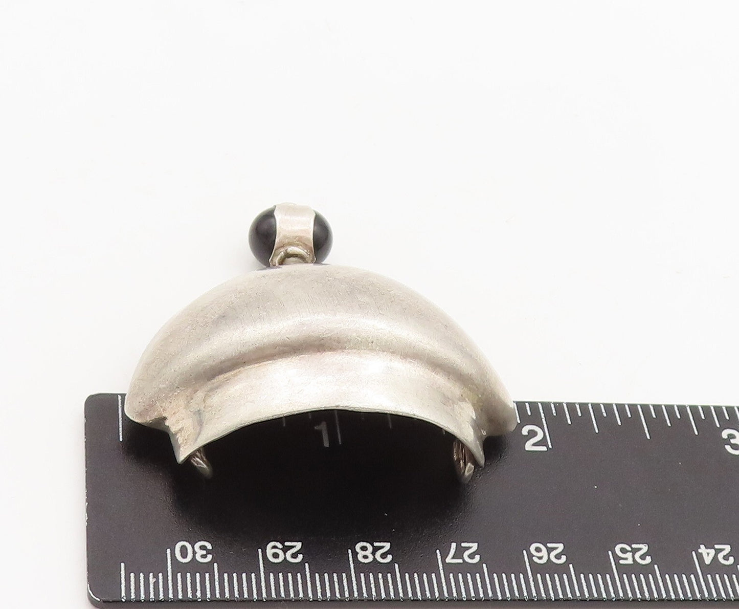 925 Sterling Silver Vintage Pendant Minimalist Large Domed Onyx PT23407