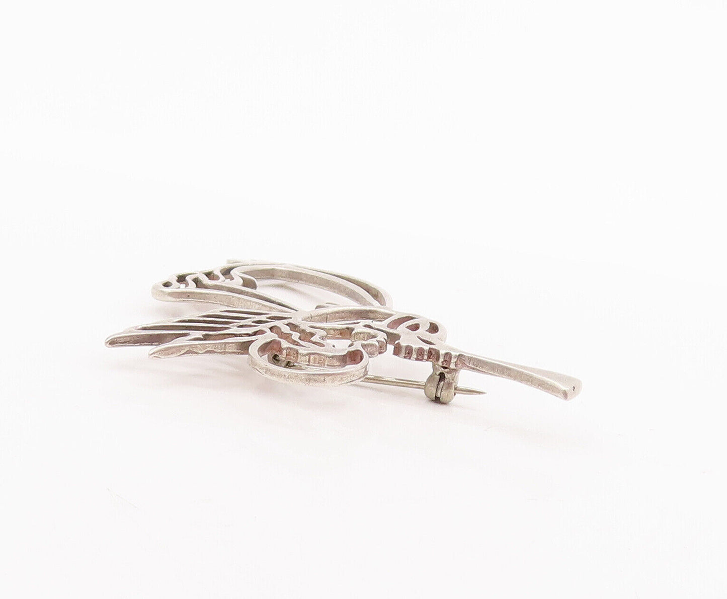 925 Sterling Silver Vintage Brooch Pin Angel Playing Music Stencil  BP10895
