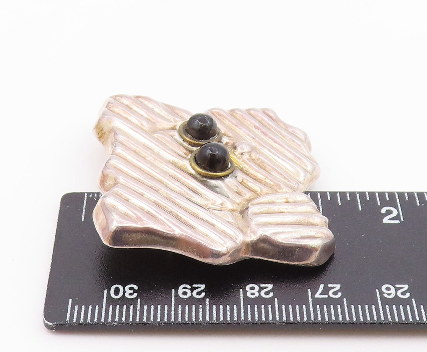 MEXICO 925 Silver  Vintage Black Onyx Eyes Puppy Dog Face Brooch Pin  BP7762