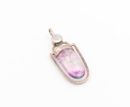 925 Sterling Silver Vintage Pendant Moonstone & Amethyst Quartz Drop  PT26662
